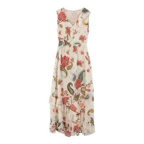 Abito Donna Midi con stampa floreale e ruches Beige verde LIU JO- Francavilla Moda